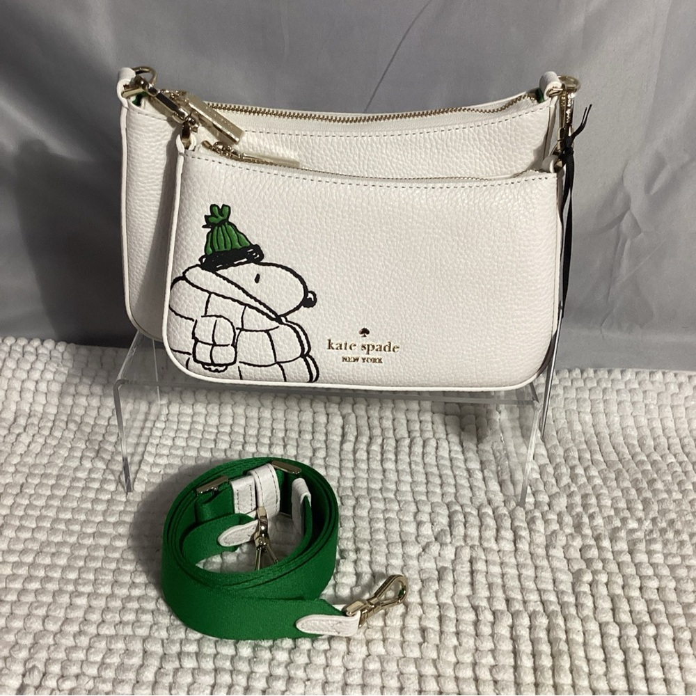 SOLD……..Kate Spade x Peanuts Snoopy White Leather Double Up Crossbody Bag - Picture 3 of 13
